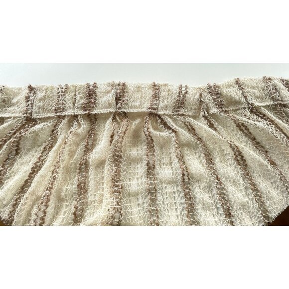 Vintage 1970s pleated curtain, beige brown mesh with tieback, open weave, for 1 - Picture 7 of 10